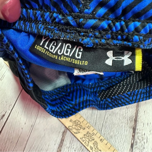Under Armour youth L Geometric Blue Black Athletic loose fit Shorts streetwear - Picture 7 of 9